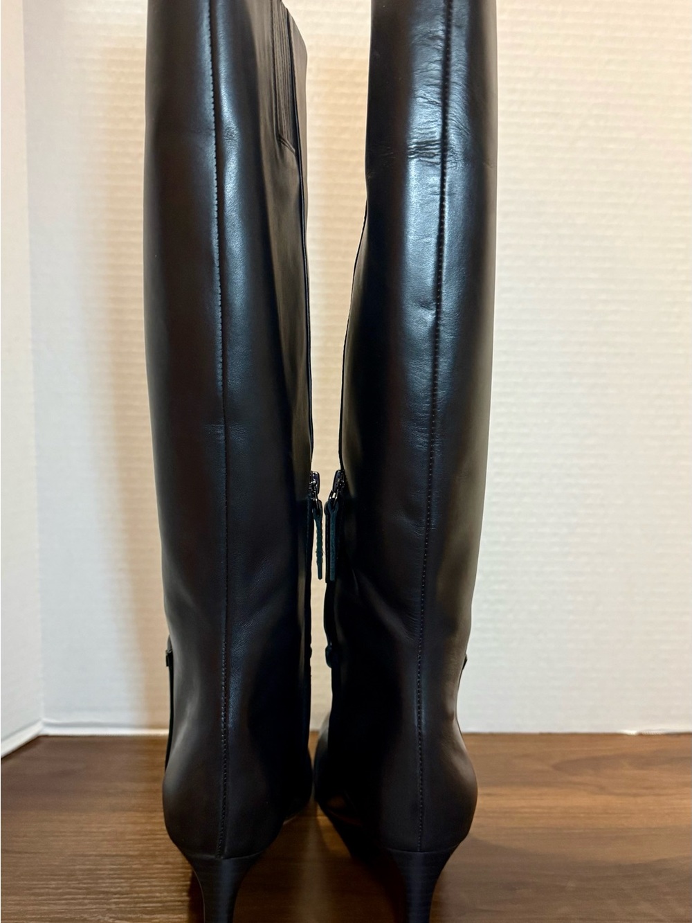 Franco Sarto Genuine Black Leather Tall Kitten Heel Boots Size 9.5 - Picture 3 of 5